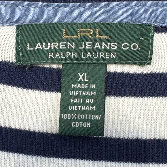 Lauren Jeans Co. Ralph Lauren Striped Button Shoulder Tee XL - Picture 5 of 6